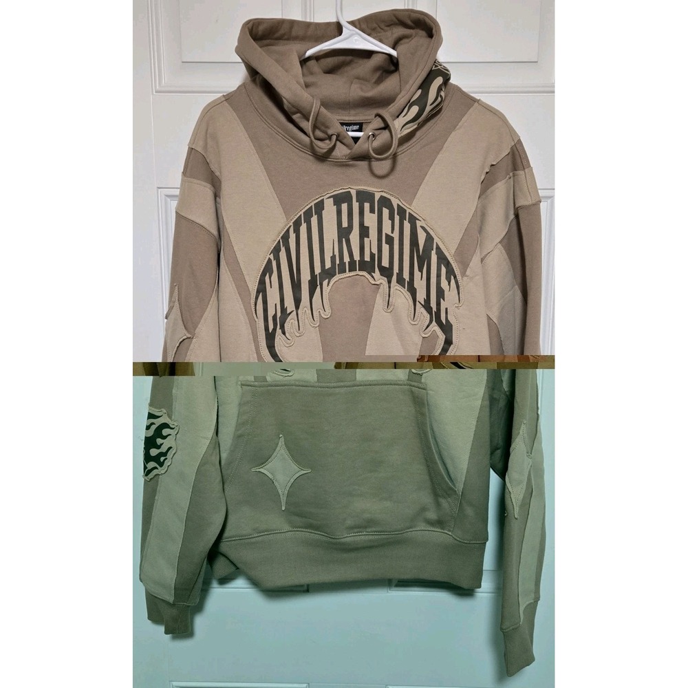 Civil Regime Embroidered Panel Heavyweight Hoodie Sand Beige Roses Size Medium
